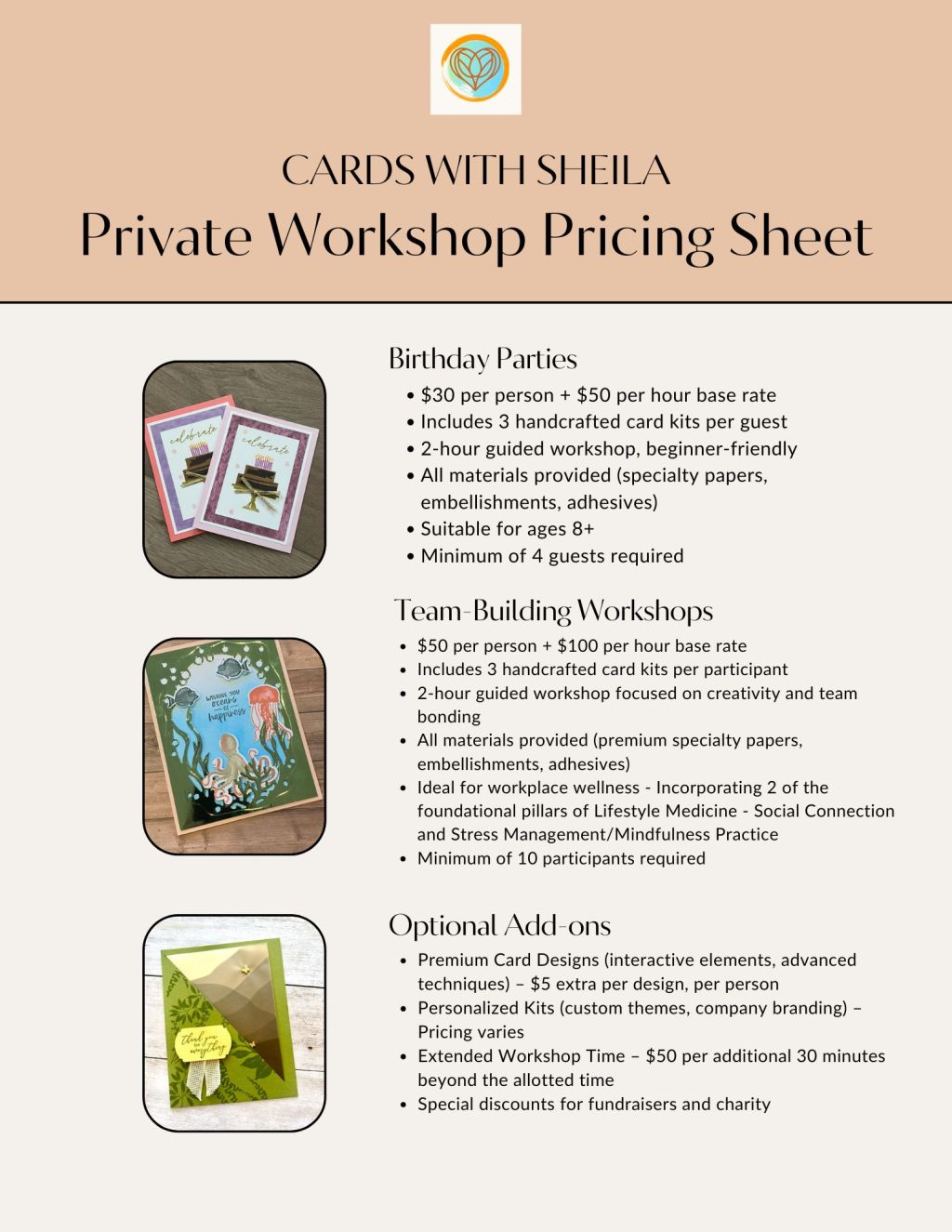 Private workshop Pricing&nbsp;Sheet